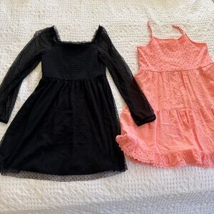 Art class Black Long-Sleeve Lace Dress and Coral Pink Eyelet Sundress Duo